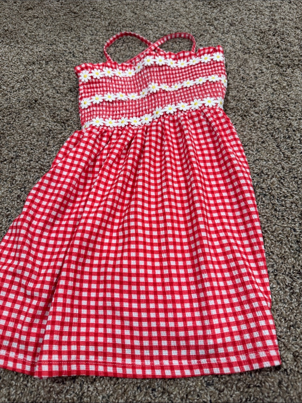 Old Navy Red and White Gingham Daisy-Trim Sundress